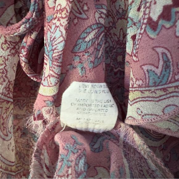 Show Me Your MuMu Sheer Long Sleeve Peasant Top Floral Paisley Lace Up Neckline - Picture 12 of 13